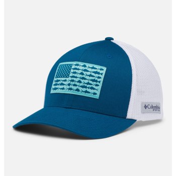 Columbia PFG Mesh Fish Flag Ball, Gorras Azules Blancos Para Mujer | 210398-IJC